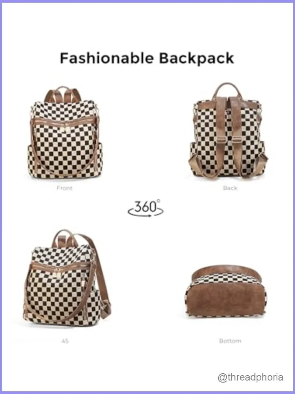 Vintage Style Checkered Backpack Purse for Women - Plaid Daypack with Multiple